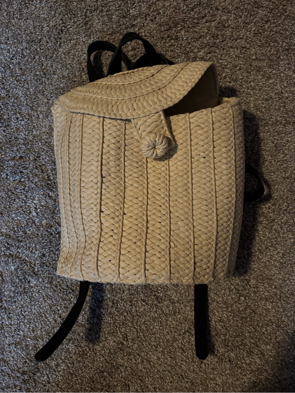 Woven Straw Backpack - Beige Casual Daypack